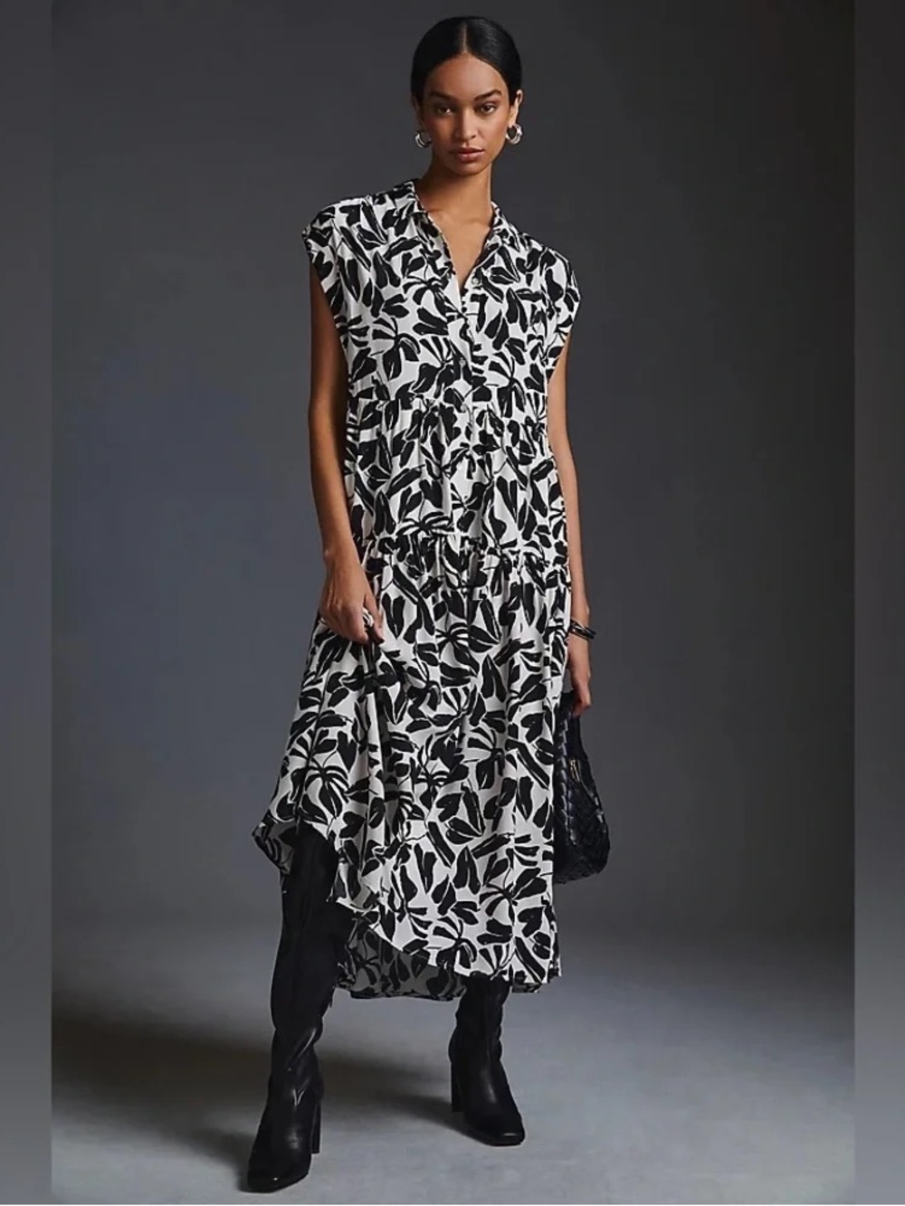 Anthropologie Black & White Tiered Shirt Dress